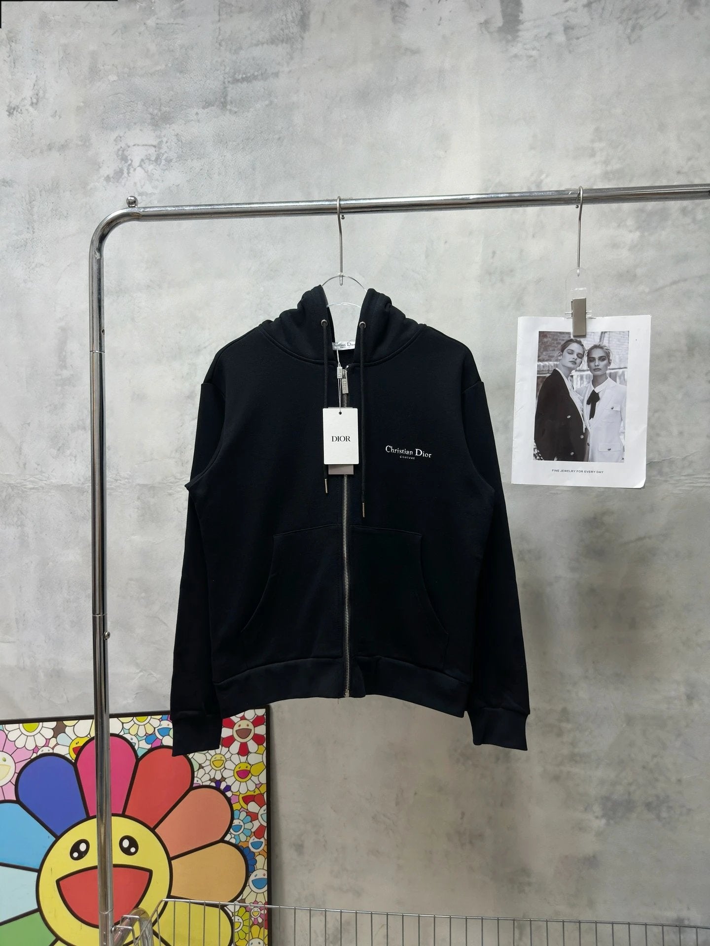 Dior Hoodie Front and Back Letter Distressed Print Hooded Jacket420100% Cotton Terry Zip-Up Jacket Sweatshirt Unisex24ss Autumn and Winter New Products