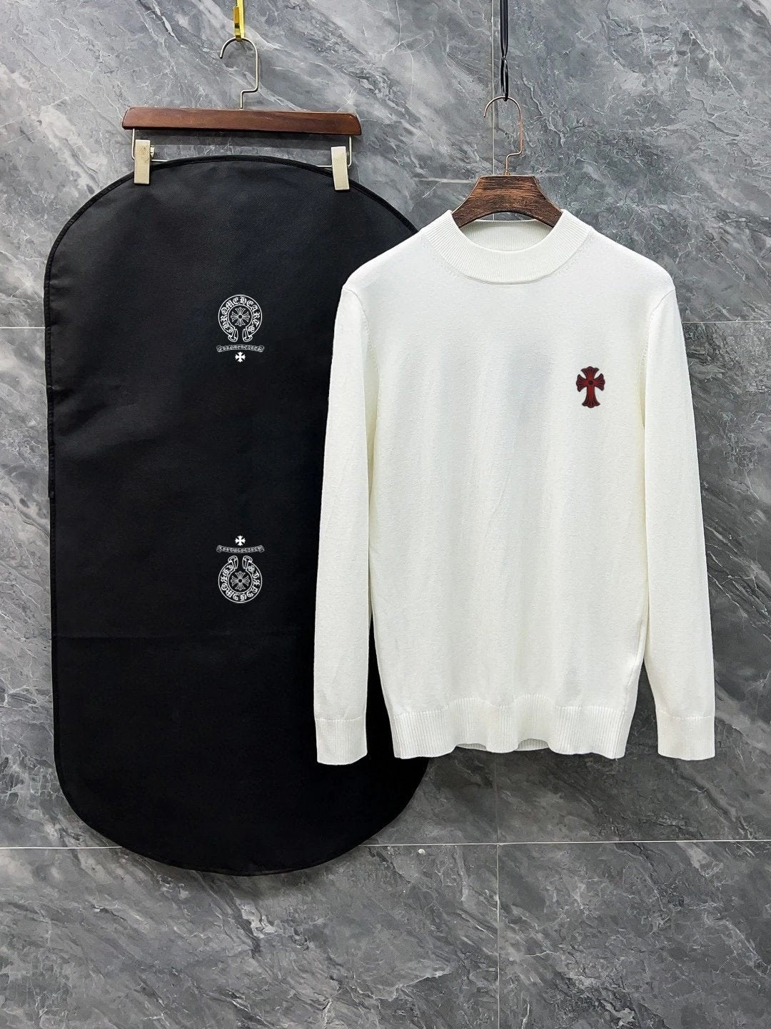 Chrome Hearts Sweater Logo LOGO Three-Dimensional Mock Neck Sweater Long Sleeve Idle Style OS Loose Fit Unisex Knit Top Jacket Versatile Casual Wearable Inside and Outside