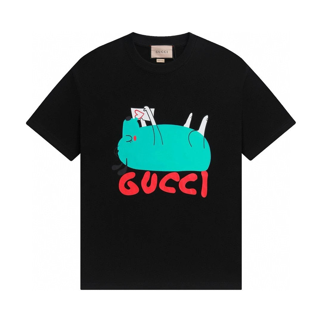 Gucci T-shirt Animal Pattern Print on the Chest logo round Neck Short Sleeve25ss New Pure Cotton Unisex Style T Casual T-Shirt Base Layer Shirt OS Loose Fit Half Sleeve Top Plus Size