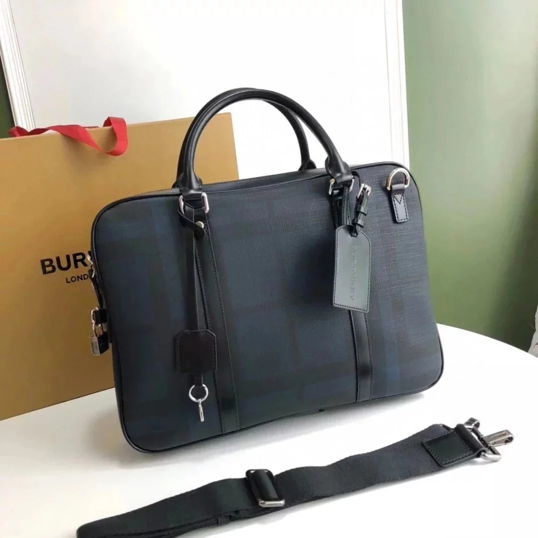 Burberry Men's Bag Top version 【Original Order】Briefcase Men's Bag2022New Men's Plaid Business Shoulder Messenger Portable Briefcase Briefcase Computer Bag Handbag Bag