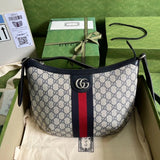 Gucci Women's Bag Top version **Version Home2022New Ophidia New Fashion Series Crossbody Bag Blue pvc Moon Bag Shoulder Bag Men's Bag Women's Bag Casual Bag598125