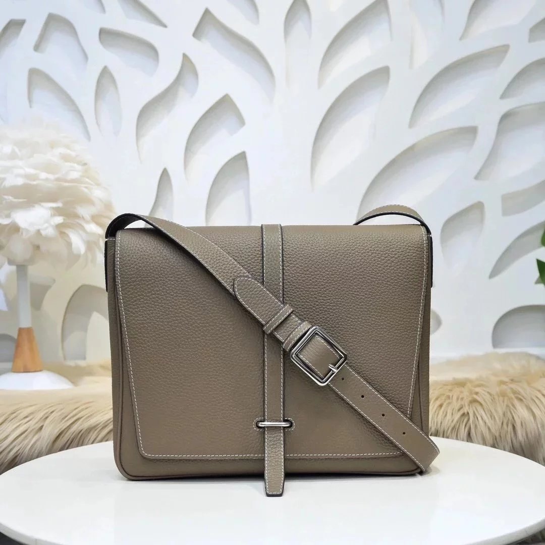 Hermes men's bag Top version Market Quality New Classic Men's Fashion Crossbody Bag Men's Casual Shoulder Bag Men's Bag First Layer Cowhide Handbag Khaki Full Leather Black Canvas Handmade Large Bag Women's Bag
