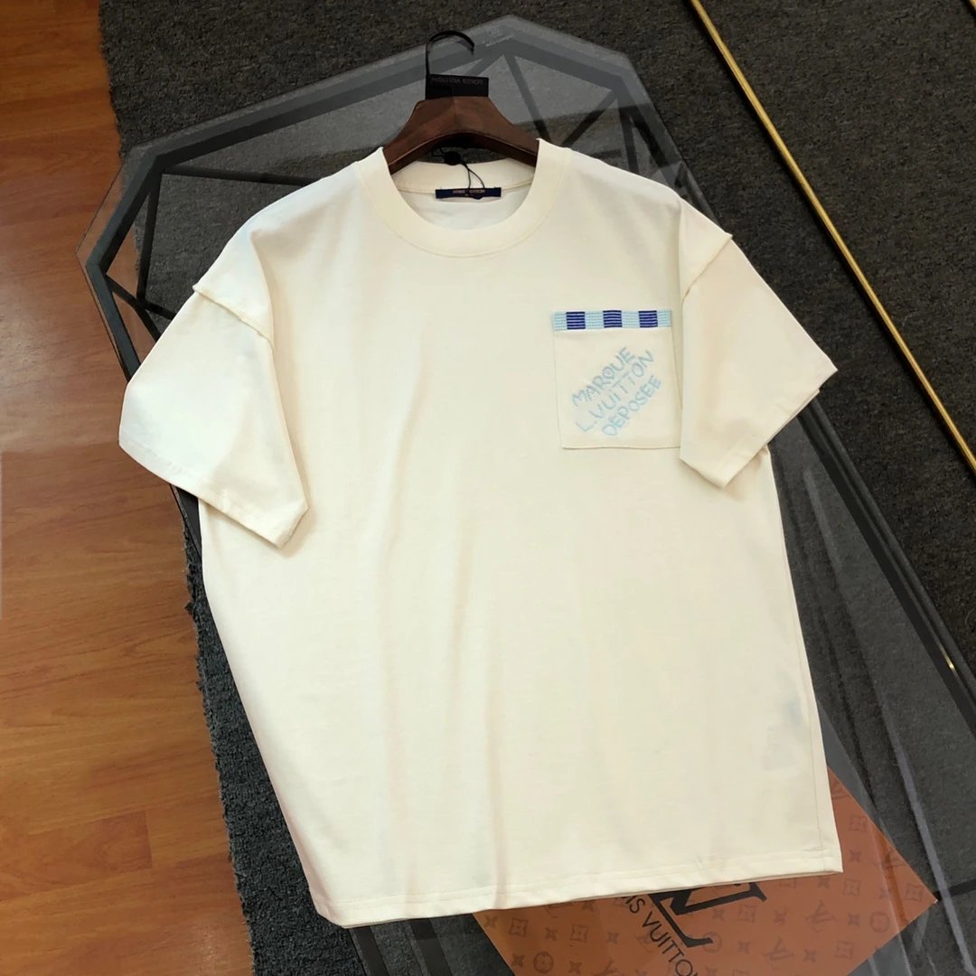 Louis Vuitton LV T-shirt Chest Pocket Embroidery logo round Neck Short Sleeve25ss New Pure Cotton Unisex Style T Casual T-Shirt Base Layer Shirt OS Loose design