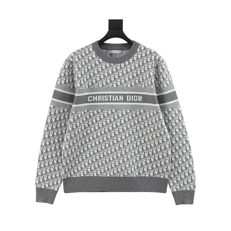 Dior Sweater Full Printed Presbyopic Jacquard round Neck Sweater for Men and Women