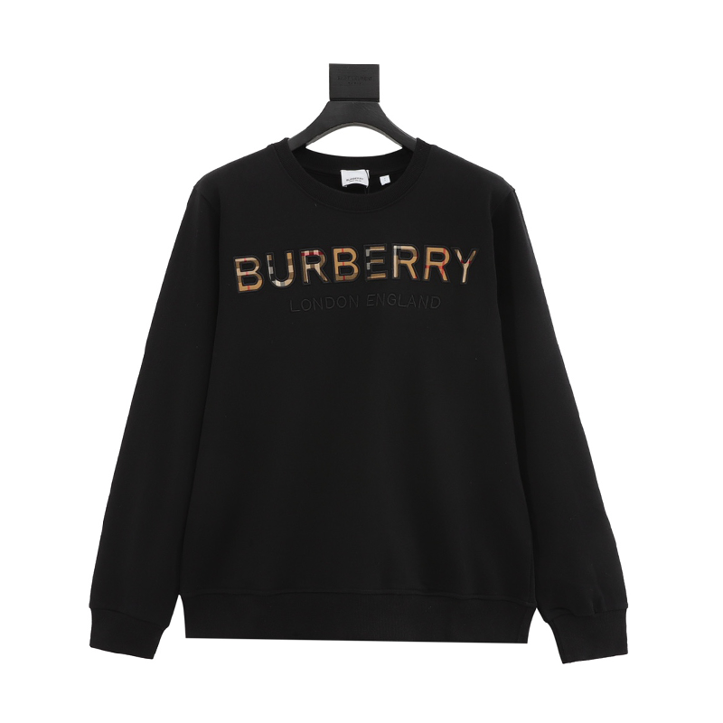 Burberry Hoodie Chest Plaid Letter Crew Neck Sweater for Men and Women