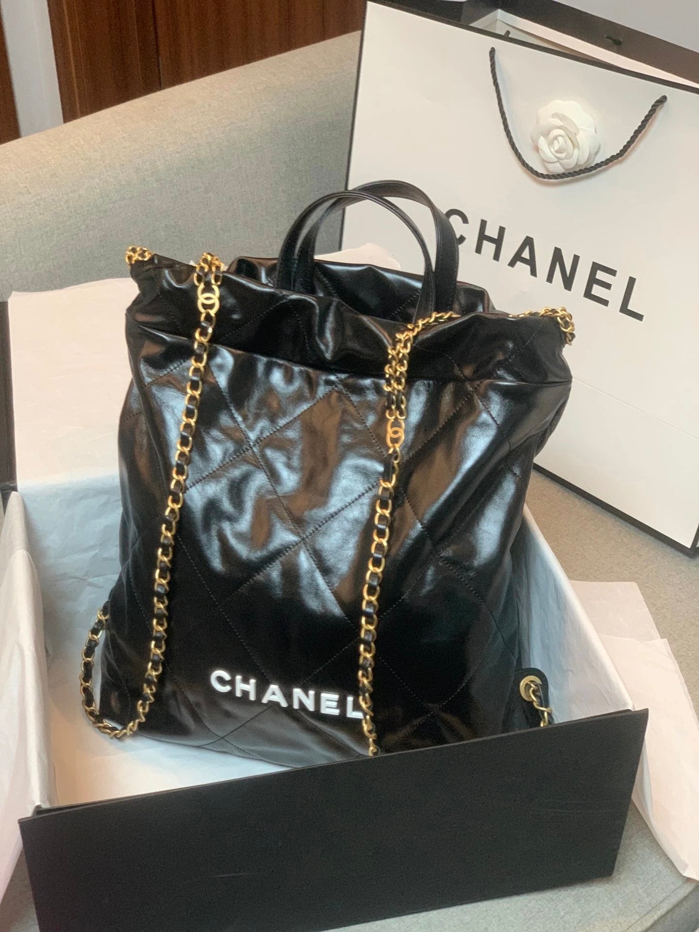 Chanel Women's Bag Top version 【Original Leather Surrogate Shopping】2022New bag22bag Backpack22No. Garbage Bag Backpack22bag Shoulder Bag Hand-Carrying Bag Backpack Shoulder Bag Women's Bag As3313AS3859