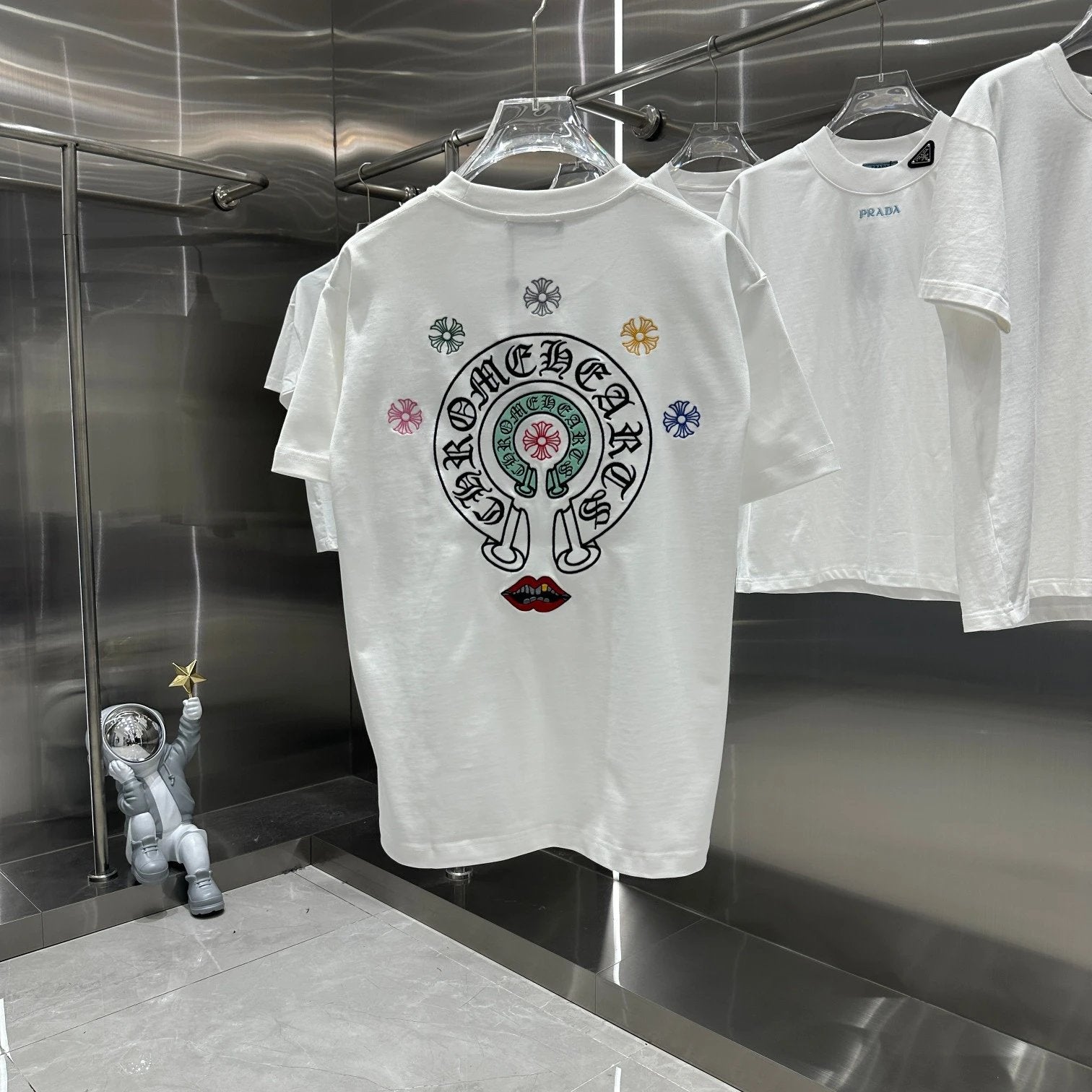 Chrome Hearts T-shirt Colorful Horseshoe logo round Neck Short Sleeve25ss New Pure Cotton Unisex Style T T-shirt OS Loose Fit Base Shirt Top Half Sleeve T-Shirt
