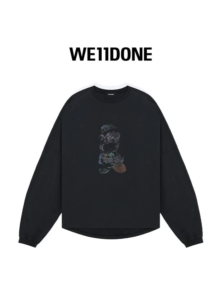 We11done Hoodie Top Version Neutral Men and Women Same Style24Early Spring New Products Loose Bear Series Printed Long Sleeves T T-shirt