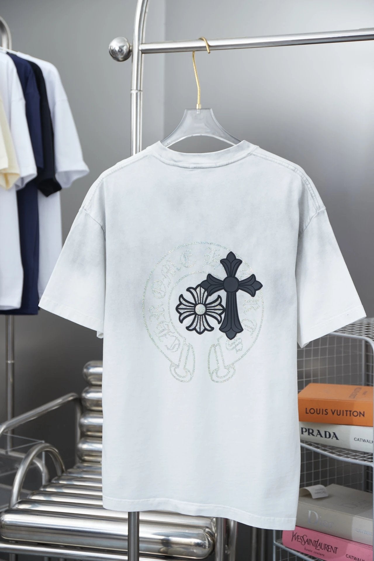 Chrome Hearts T-shirt 25SS Early Spring New Style Horseshoe Thick Version Rhinestone Short Sleeve Round Neck Short Sleeve Pure Cotton Unisex T T-shirt OS Loose Fit Base Shirt Short Sleeve Top T-Shirt