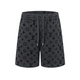 Louis Vuitton LV Shorts Full Logo Print logo Flocked Washed Back Pocket Logo Shorts Five-Point Drawstring Heavy American Casual Summer Pants5Two-in-One Casual Sweatpants for Men and Women