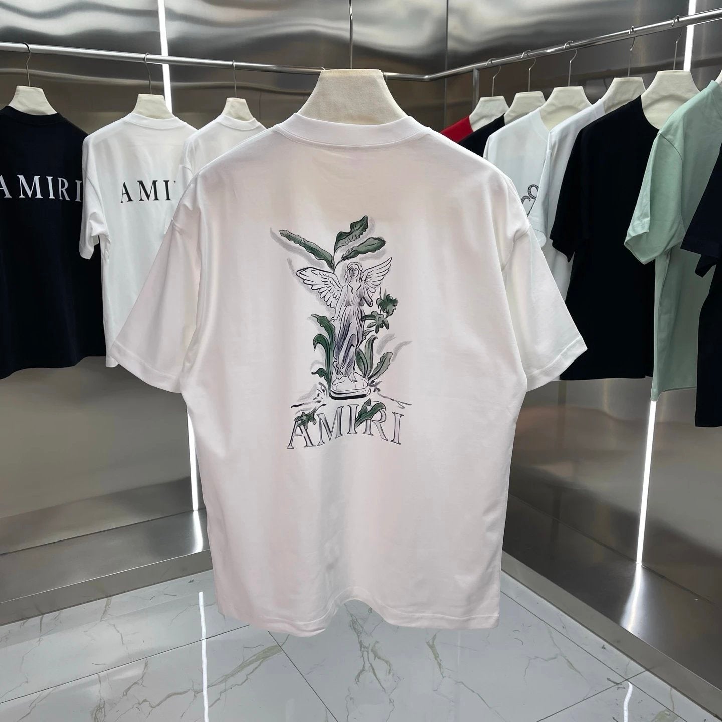 Amiri T-shirt Back Angel Pattern Print logo round Neck Short Sleeve25ss New Pure Cotton Unisex Style T T-shirt OS Loose Fit Base Shirt Top Half Sleeve T-Shirt
