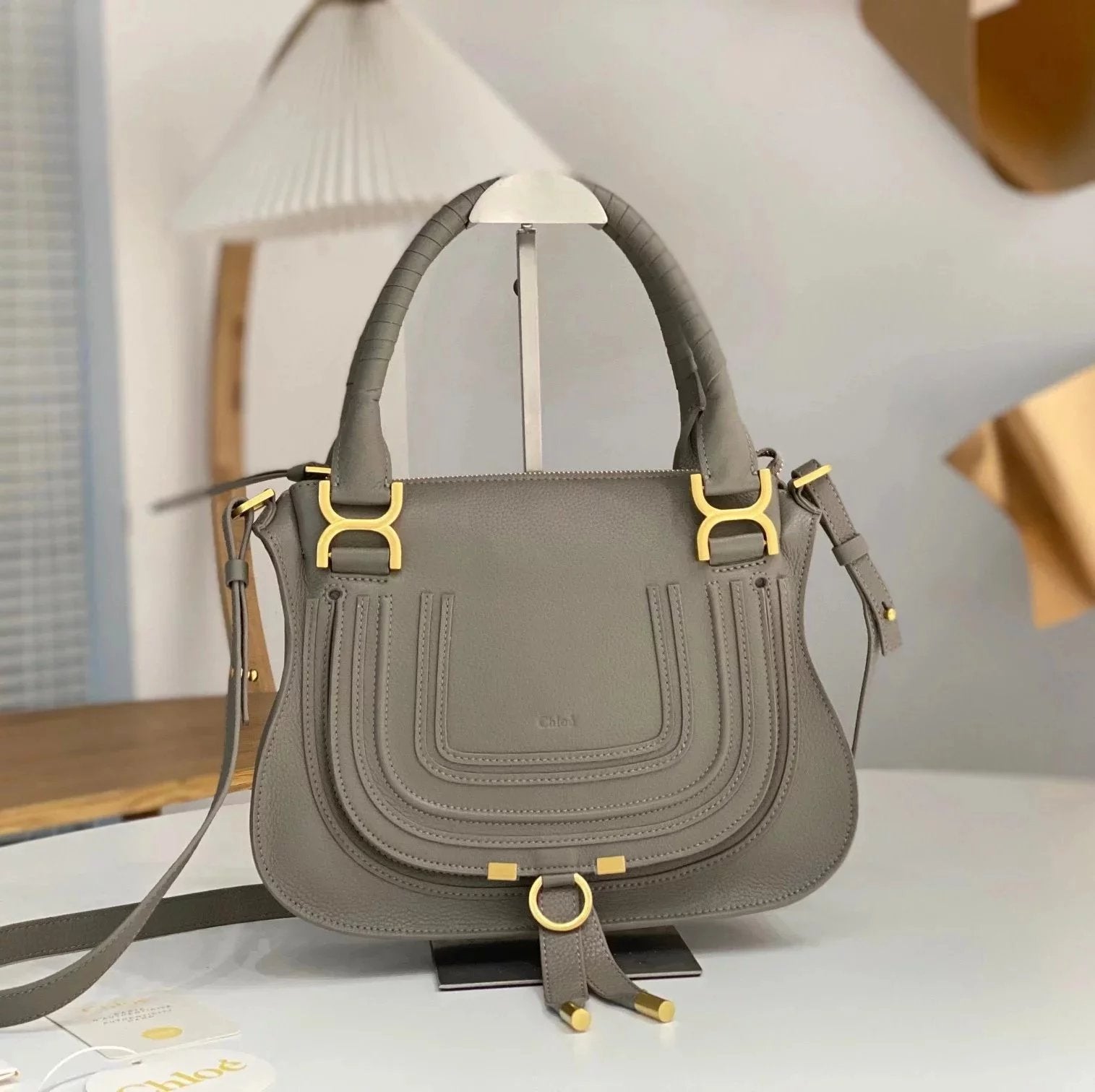 Chloe Bag Top version 【Original Genuine Goods Leather】chloe-marcie Classic Hand Holding Saddle Bag Women's Commuter Bag Briefcase Handbag Shopping Bag Shoulder Messenger Bag Women's Saddle Bag