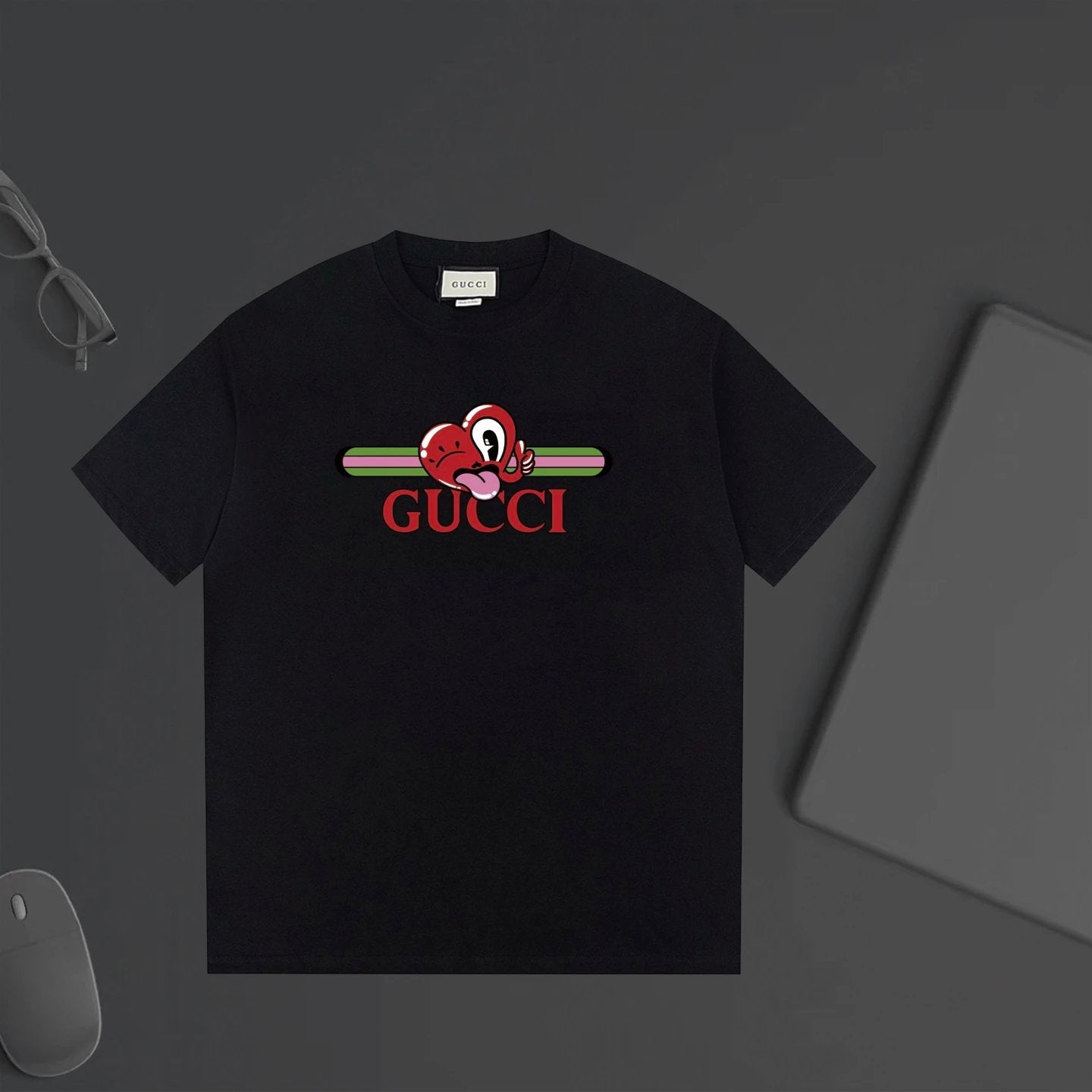 Gucci T-shirt Cartoon Letter Print on Chest logo round Neck Short Sleeve25ss New Pure Cotton Unisex Style T Casual T-Shirt Base Layer Shirt OS Loose Fit Half Sleeve Top Plus Size