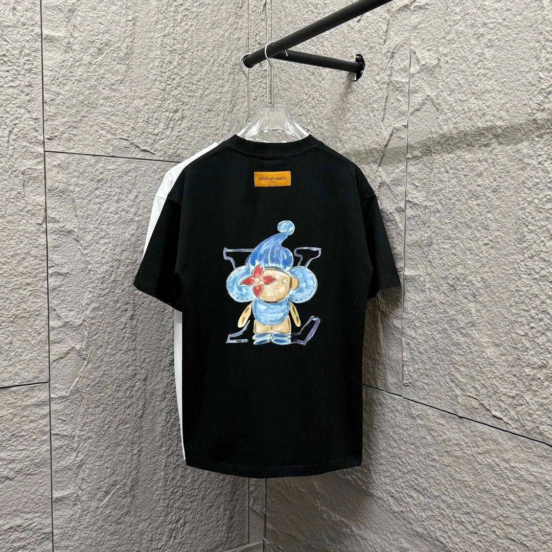 Louis Vuitton LV T-shirt Back Letter Flower Christmas Print logo round Neck Short Sleeve25ss New Pure Cotton Unisex Style T T-shirt OS Loose Fit Base Shirt Half Sleeve T-Shirt Top Half Sleeve