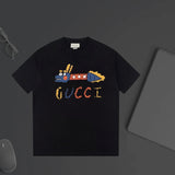 Gucci T-shirt Color-Block Cartoon Dragon Print with Zigzag Pattern on the Chest logo round Neck Short Sleeve25ss New Pure Cotton Unisex Style T T-shirt OS Loose Fit Base Shirt Top Half Sleeve T-Shirt