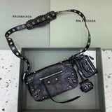 Balenciaga Bag Top version 【Original Leather】New Motorcycle Bag Jay Chou Same Style Hot Motorcycle Bag Men's Small Messenger Bag Rivet Bag Mobile Phone Bag Camera Bag Shoulder Bag Comes with Small Ornaments and Card Bag Men's and Women's Bags Storage Bag