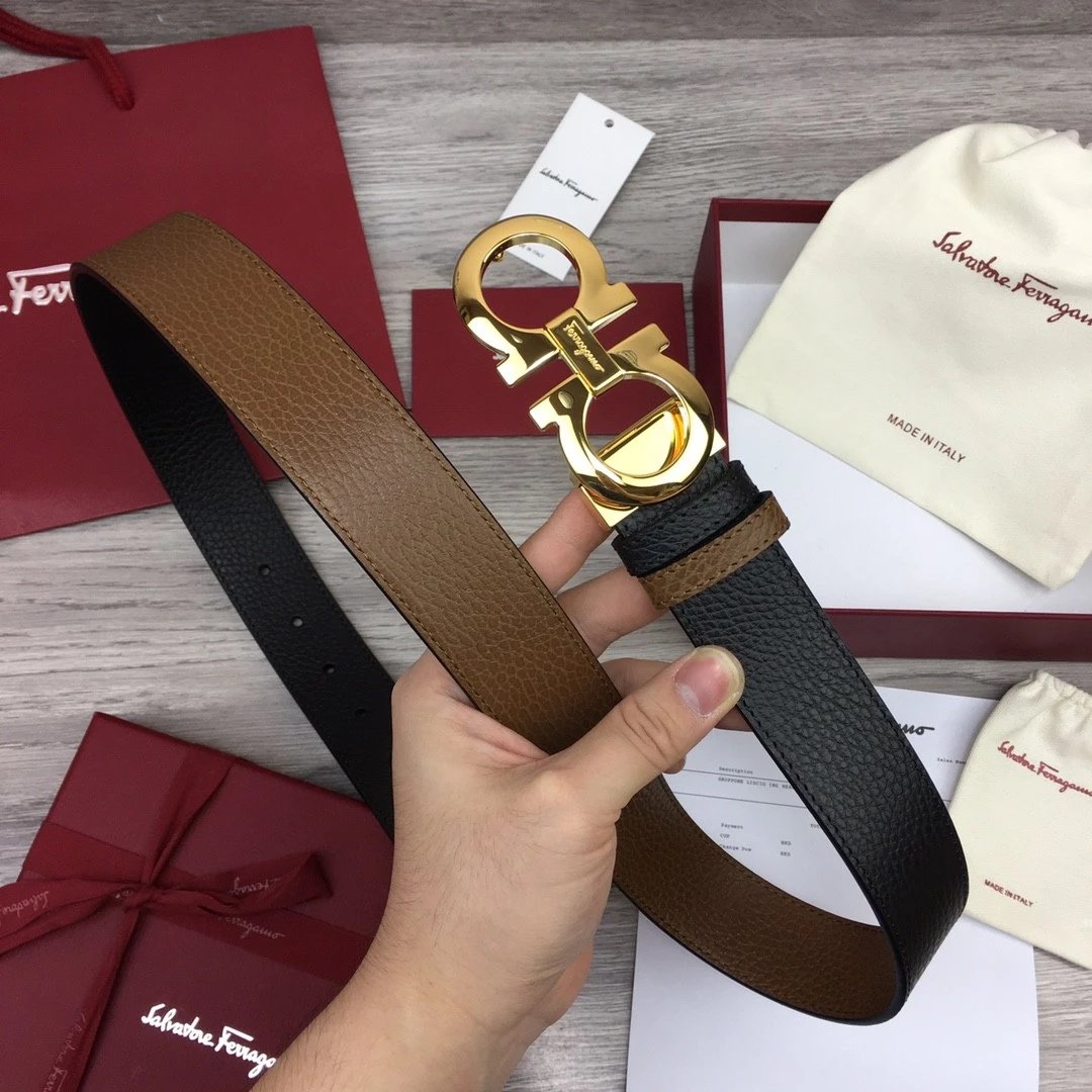 Ferragamo Belt Top version Belt Width for Men and Women3.5cm with Chip nfc Anti-Counterfeiting Quality Counter Full Set Packaging Italian Double-Sided Cowhide Matching Boutique Brass Buckle Long and Short Belt Pants Belt