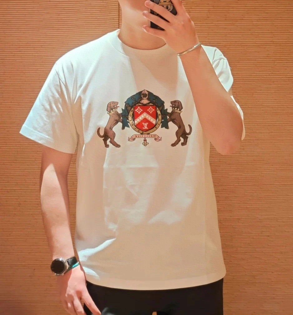 Louis Vuitton LV T-shirt Front Double Dog Logo Print logo round Neck Short Sleeve25ss New Pure Cotton Unisex Style T Casual T-Shirt Base Layer Shirt OS Loose Fit Half Sleeve Top Plus Size