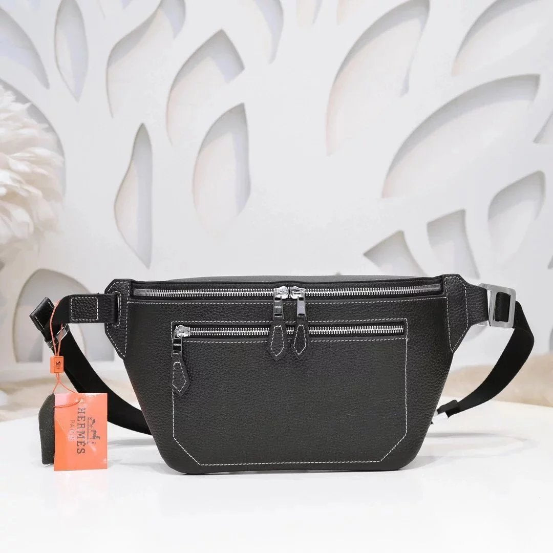Hermes men's bag Top version Latest Men's Women's Chest Bag Men's Bag Imported Original Calfskin Leather Soft Feel Awesome High-End Hardware Zipper Head Exquisite Workmanship Details Waist Bag Front Decoration with Double Zipper Pocket Fashion Casual High