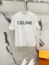 Celine T-shirt Chest Letter Print logo round Neck Short Sleeve25ss New Pure Cotton Unisex Style T Casual T-Shirt Base Layer Shirt OS Loose Fit Half Sleeve Top Plus Size