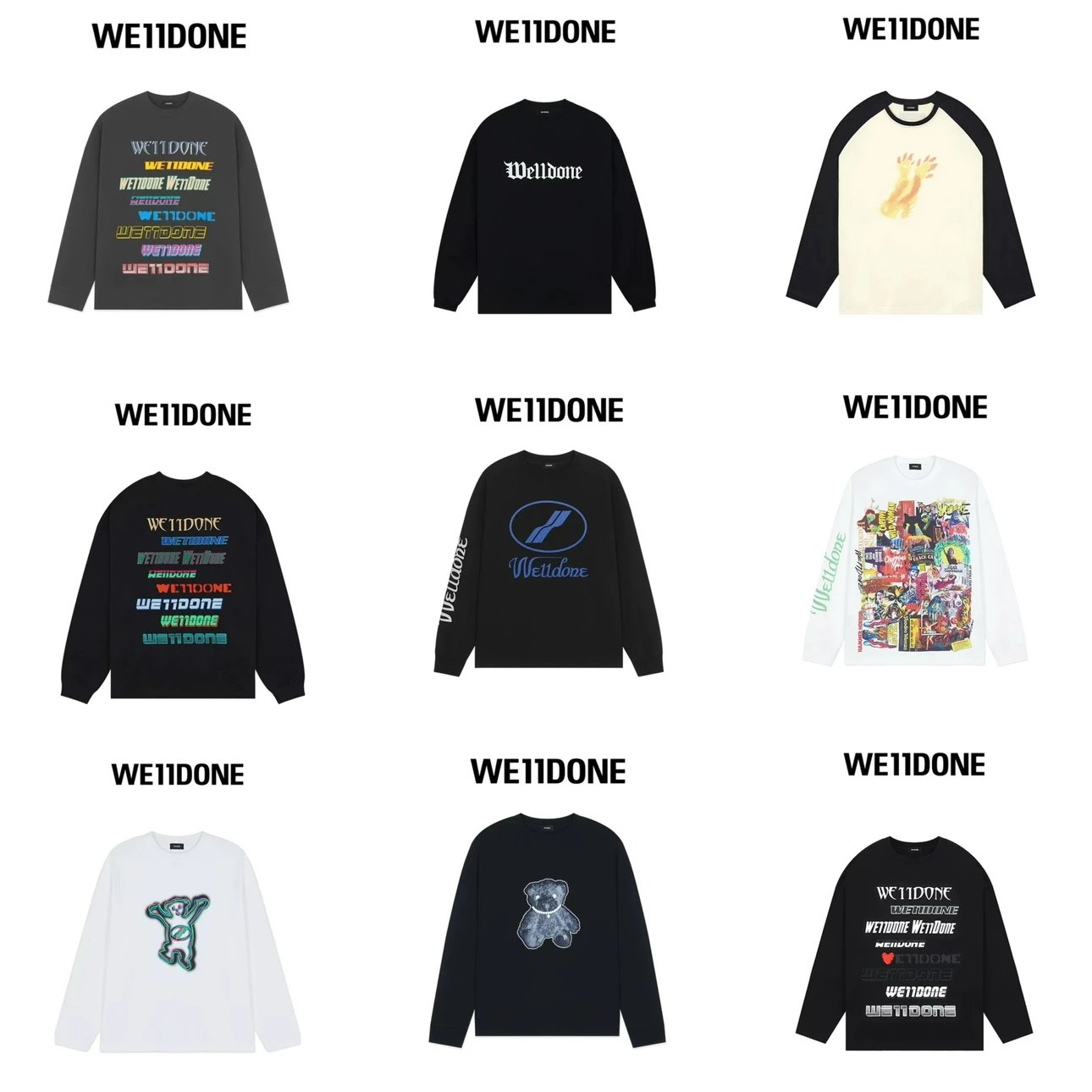 We11done Hoodie Top Version Zhao Lusi Yang Mi Long Sleeve T T-shirt Color Graffiti Letters Gradient Spring and Autumn