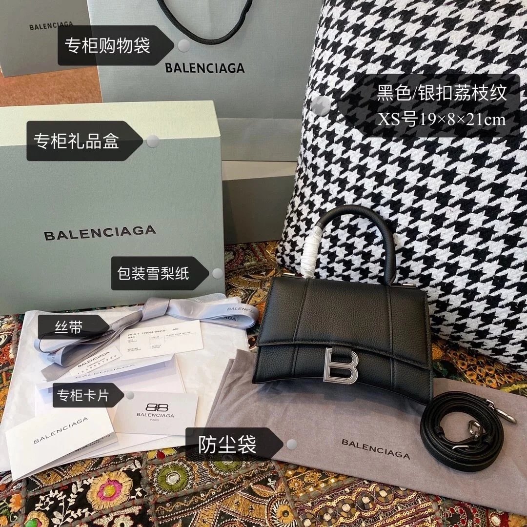 Balenciaga Bag Top version 【Level Surrogate Shopping】Hourglass Bag ahourglass Hourglass Bag Crocodile Leather Litchi Grain Cowhide XS No. S Women's Crossbody Bag