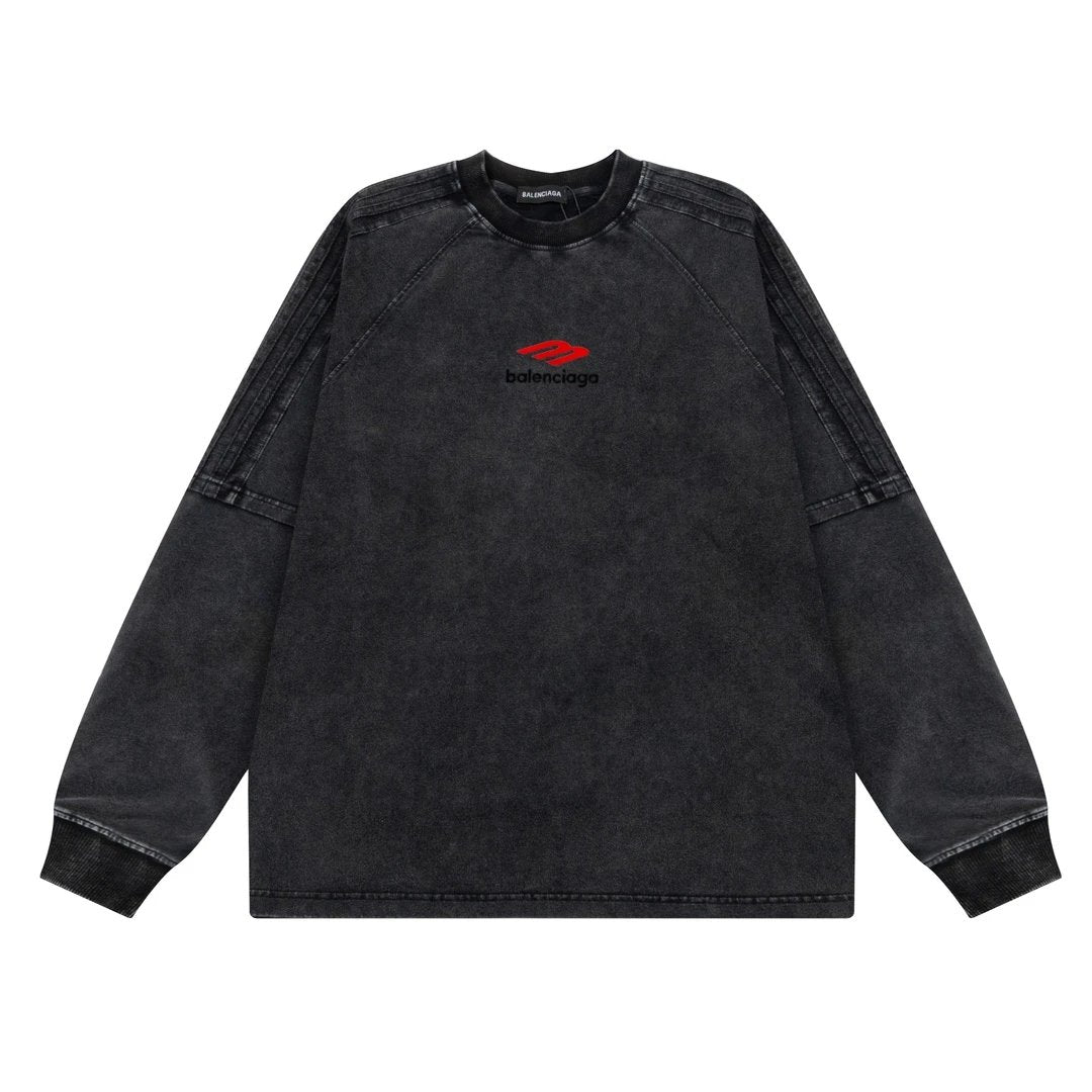 Balenciaga Hoodie New Style Fake Two-Piece Long Sleeve T Round Neck Sweatshirt Long Sleeve Base Shirt Jacket Top Fashion Unisex Sports Casual Loose Fit Versatile Autumn Winter New Arrival