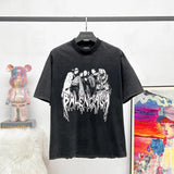 Balenciaga T-shirt Metal Portrait Band Direct Injection Printing Washed Vintage logo round Neck Short Sleeve25ss New Pure Cotton Unisex Style T T-shirt OS Loose Fit Base Shirt Top Half Sleeve T-Shirt