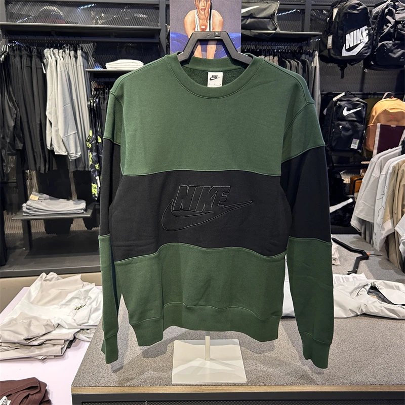 Nike Men's Crew Neck Sweater Autumn New Patchwork Contrast Color Casual Loose Pullover Top FB7849