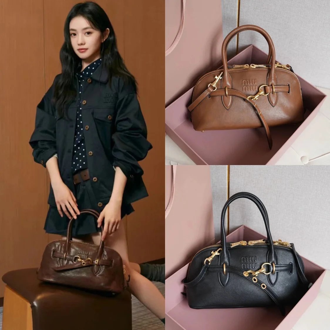 Miu Miu Bag Top version 【Highest Version Original Leather】Home Autumn and Winter New Product Best-Selling Bowling Bag Vintage Flocking Soft Sheepskin Vintage Frosted Distressed Metal Accessories AventureNappa Leather Handbag Dumpling Bag Hobos Small Size