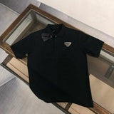 PRADA T-shirt Chest Triangle Mark logoPOLO Shirt Lapel Short Sleeve25ss New Unisex Style OS Loose T Summer Half Sleeve Business Shirt Plus Size T-Shirt