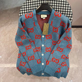 Gucci Sweater v Vintage British Style Cardigan Coat Retro Youthful College Style Full Orange Red GG Alphabet Crochet Sweater Unisex