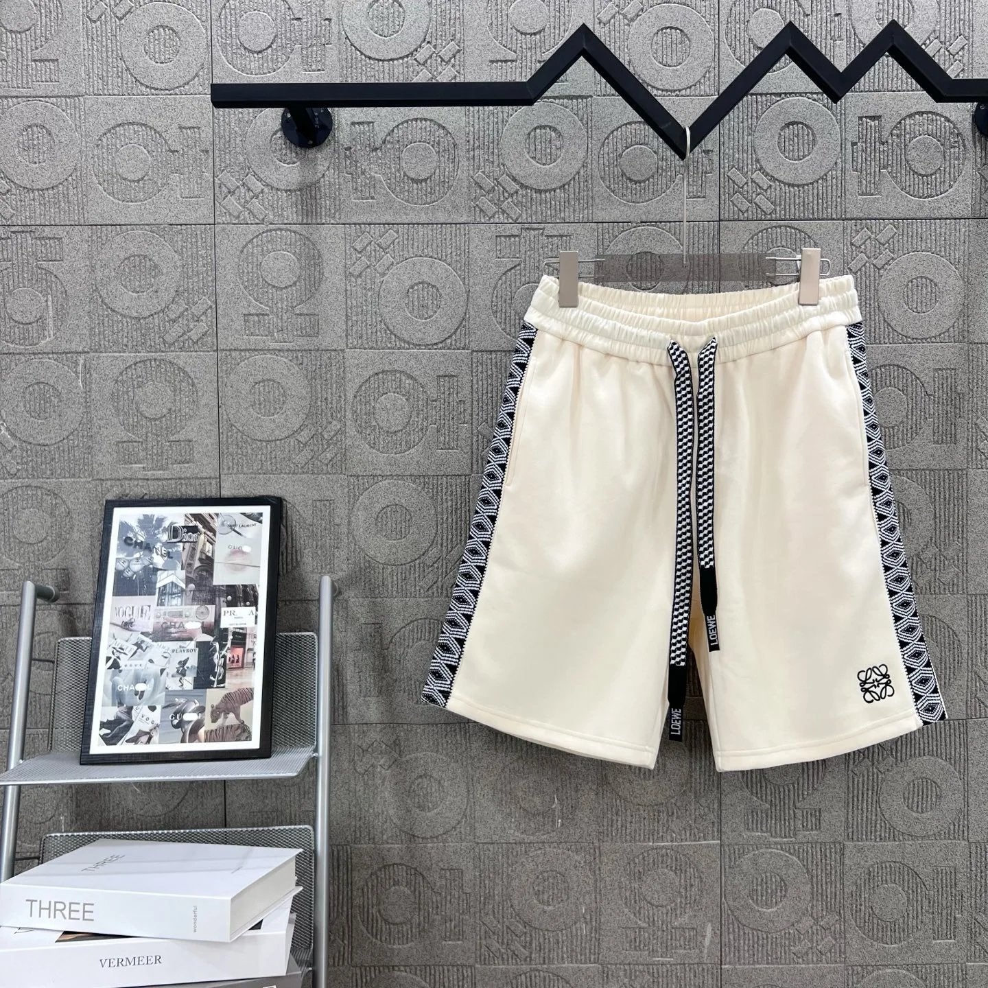LOEWE Shorts Side Jacquard Webbing Patchwork Small Logo Embroidery logo Five-point Shorts25ss New Drawstring Casual Summer Pants5Two-in-One Casual Sweatpants for Men and Women, Pure Cotton Joggers