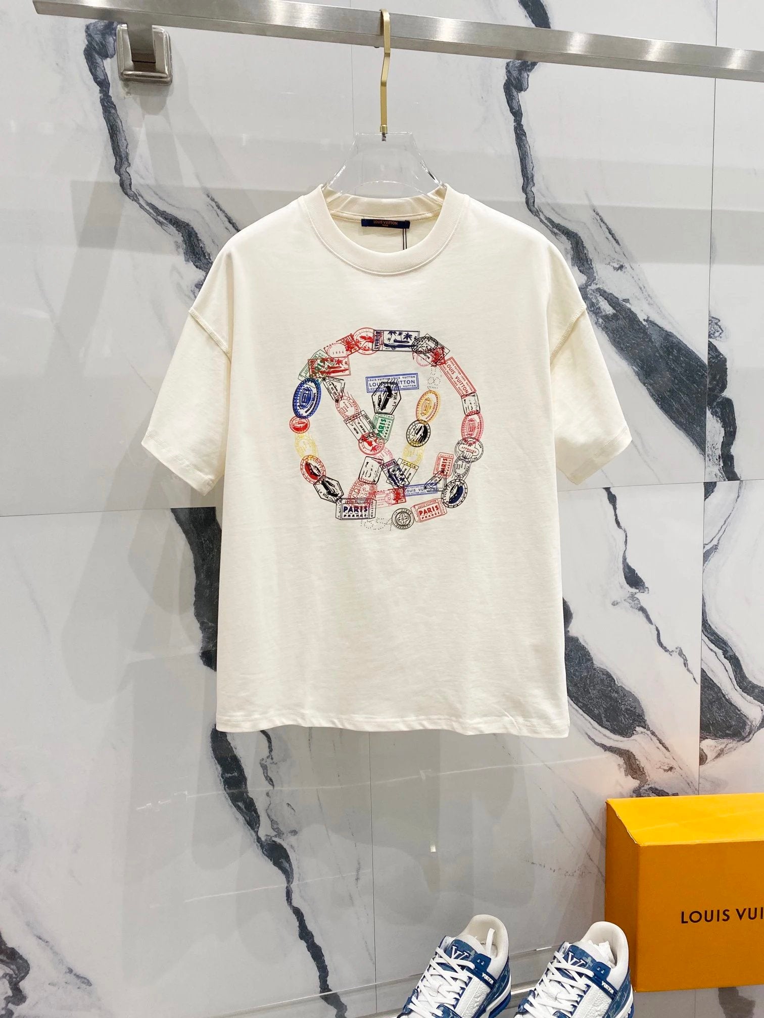 Louis Vuitton LV T-shirt Round Chain Letter LOGO Printed Crew Neck Short Sleeve Pure Cotton T Unisex T-Shirt OS Loose Fit Base Shirt Casual Simple T-Shirt