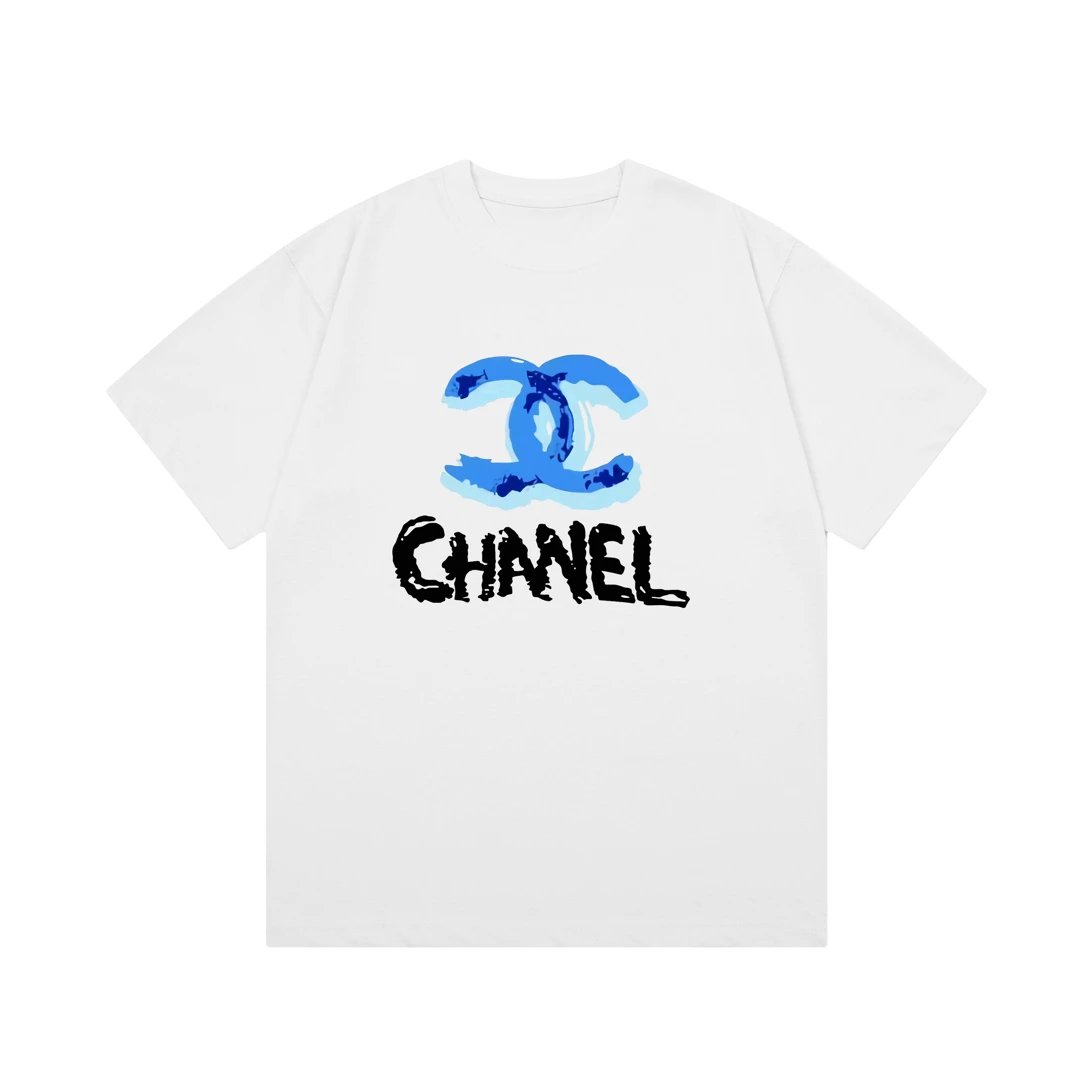 Chanel T-shirt Colorful Graffiti Letter Direct Print Logo round Neck Short Sleeve25ss New Pure Cotton Unisex Style T T-shirt OS Loose Fit Base Shirt Top Half Sleeve T-Shirt