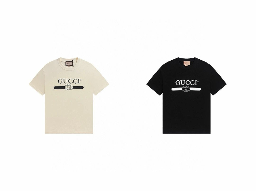Gucci T-shirt Simple Letter Print on Chest logo round Neck Short Sleeve25ss New Pure Cotton Unisex Style T T-shirt OS Loose Fit Base Shirt Half Sleeve T-Shirt Top Half Sleeve