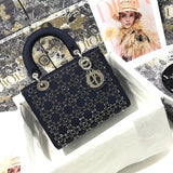 Dior Women's Bag Top version 【Original Order】2022New Women's Bag Double-Sided Rhinestone Women's Bag Three-Grid Five-Grid Shoulder Crossbody Portable Socialite Internet Celebrity Chain Small Square Bag Silk Satin Diana Bag