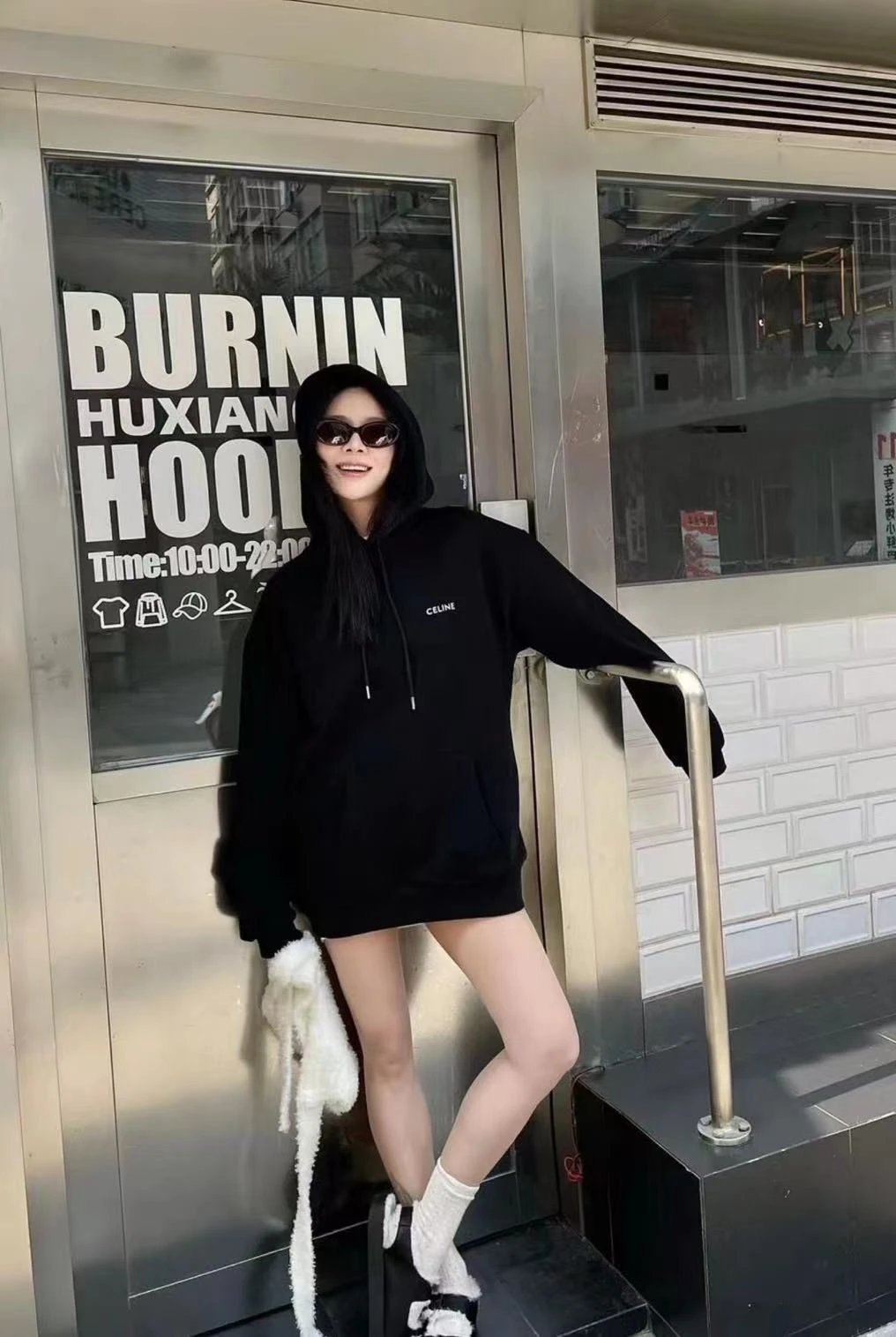 Celine Hoodie Basic Hoodie with Small Letter Print, Unisex Sports Casual Loose Fit Sweatshirt