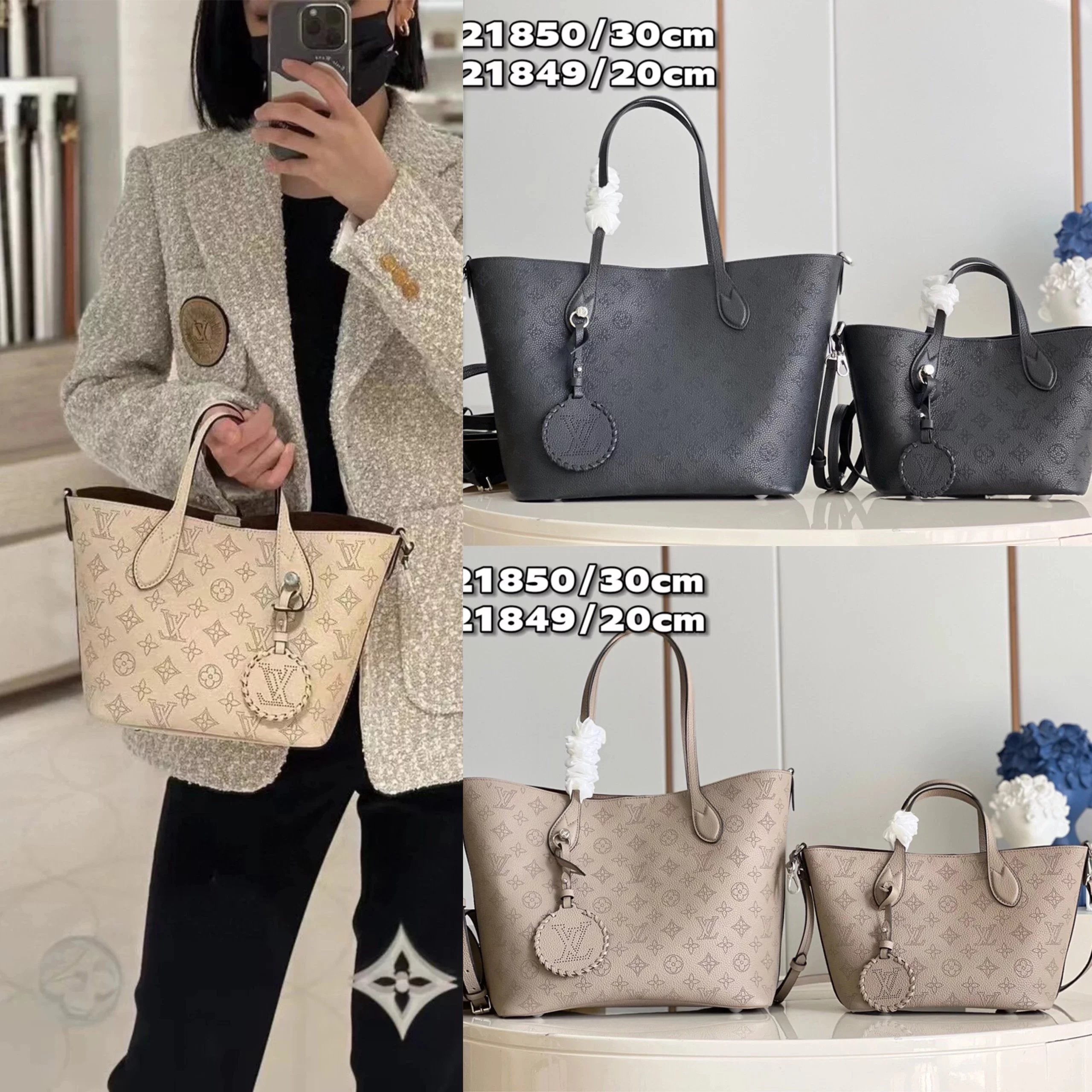 Louis Vuitton LV Women's Bag Top version 【Version】2023Crescent Goddess Hollow Bag M21849Full Leather Hollow BLOSSO Shopping Bag Vegetable Basket Bag Tote Tote Bucket Bag Shoulder Crossbody Handbag Small Size