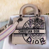 Dior Women's Bag Top version 【】New Cotton and Linen Messenger Bag Saddle Medium Jute Embroidery Saddle Bag Horseshoe Bag Clutch Jute Canvas Embroidery Diana Bag LadyD-Lite Handbag Tote Bag New Women's Bag