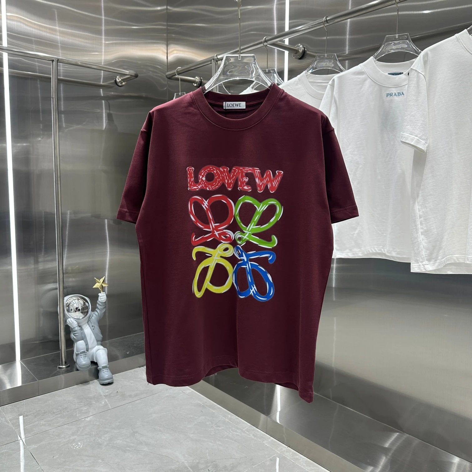 LOEWE T-shirt Colorful Large Chest logo Printed round Neck Short Sleeve25ss New Pure Cotton Unisex Style T T-shirt OS Loose Fit Base Shirt Top Half Sleeve T-Shirt