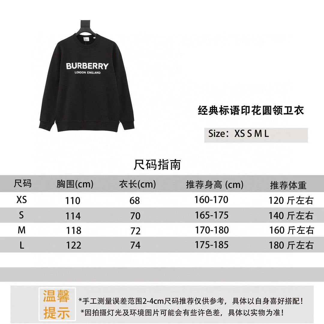 Burberry Hoodie Classic Slogan Printed Crew Neck Sweatshirt Same Style for Men and Women