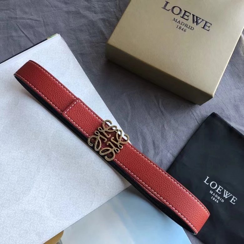 LOEWE Belt Top version 【Original Order】Women's Original New Style White Cream Gentle Belt3.2cm Boutique Letter Buckle Official Network Synchronization New Selected Imported First Layer Calfskin New Versatile Detail Line Ladies Belt Counter New Waist Belt