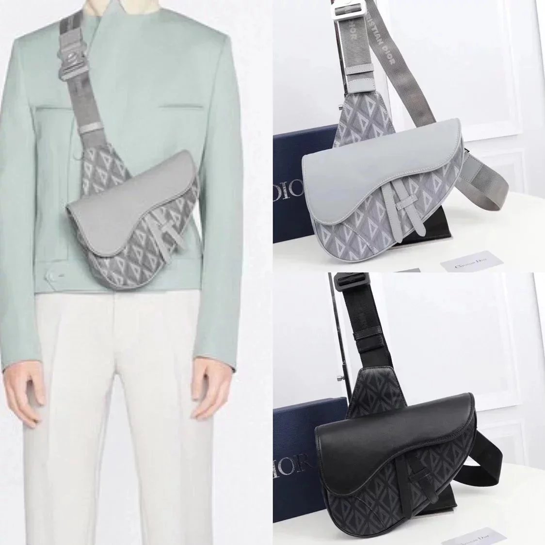 Dior Men's Bag Top version 2022New Men's Bag Women's Bag Saddle Full Logo Three-Dimensional Printing Saddle Bag Shoulder Messenger Bag Chest Bag Waist Bag