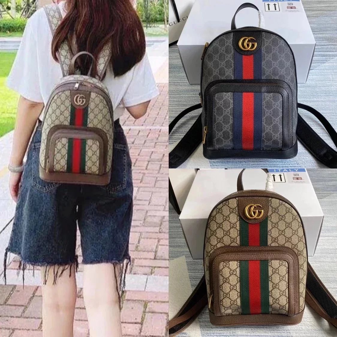 Gucci Backpack Top version Backpack Women's Bag Men's Bag Ophidia Large Small Size Red and Green Stripes Backpack Unisex Backpack New547967547965