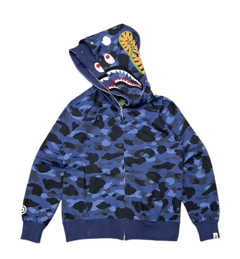 Bape Hoodie Top Version Japanese Style Fashion Brand430G Double Hood Heavy Shark Coat Couple's Loose Cotton Camouflage Hooded Sweater