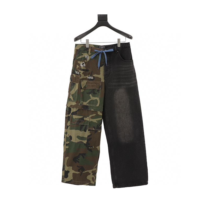 Balenciaga Jeans Camouflage Stitching Wide-Leg Workwear Denim Trousers for Men and Women