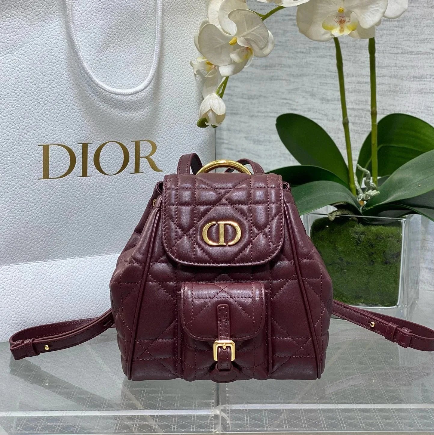 Dior Travel Bag Top version 【Surrogate Shopping Grade Original Leather Matching Leather】Synchronous Packaging24Autumn and Winter New Caro Backpack Rattan Plaid Women's Schoolbag Frog Backpack Women's Handbag Backpack mini Schoolbag Backpack Women's Bag