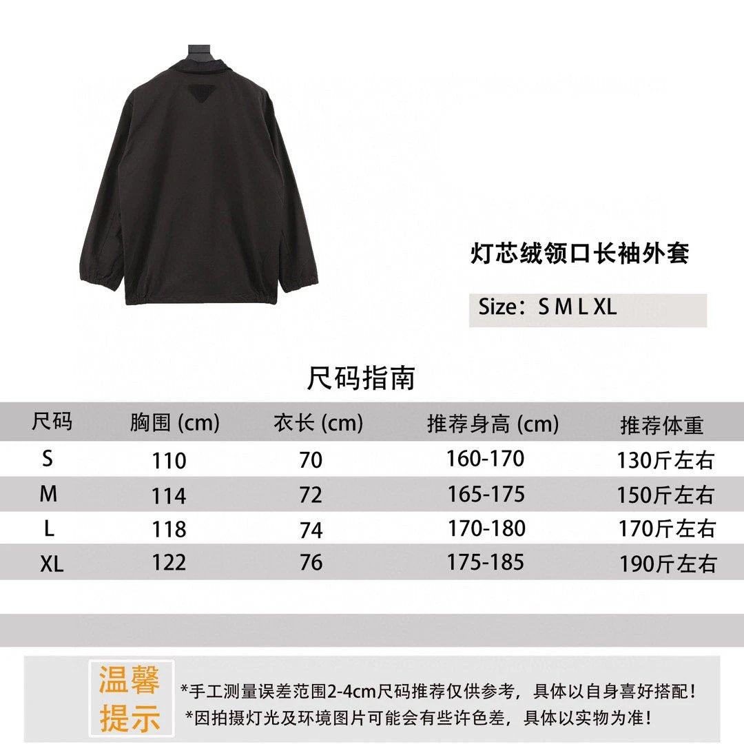 PRADA Jackets  Corduroy Collar Long Sleeve Coat for Men and Women