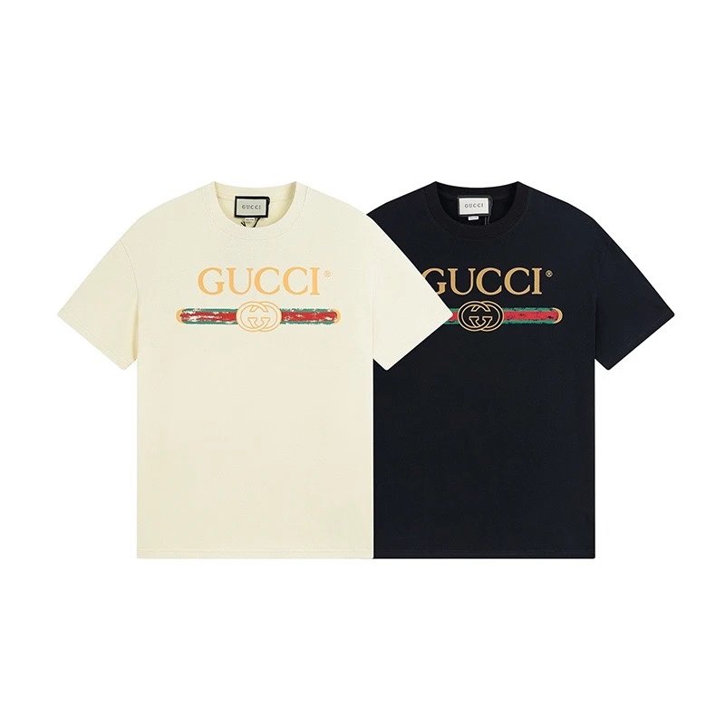 Gucci T-shirt Chest Letter Print logo round Neck Short Sleeve25ss New Pure Cotton Unisex Style T Casual T-Shirt Base Layer Shirt OS Loose Fit Half Sleeve Top Plus Size